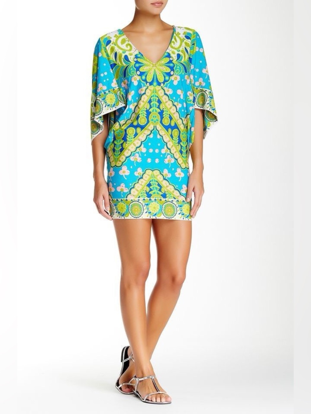 Trina Turk Woodblock Floral Tunic Mini Dress